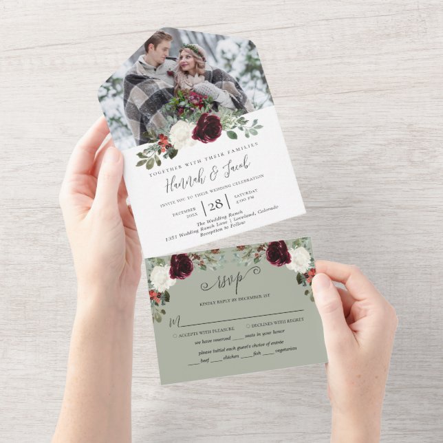 Invitation Tout En Un Élégant Mariage photo d'hiver de Noël (Déchirure)