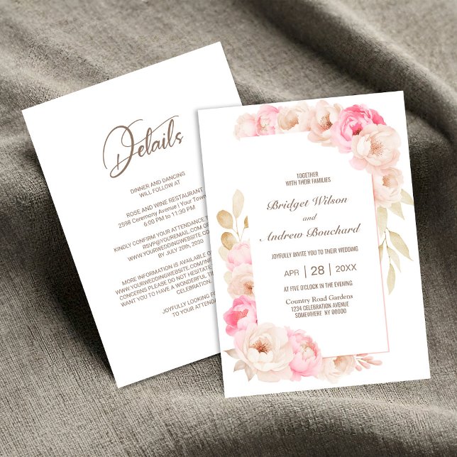 Invitation Tout en un élégant Mariage rose (Créateur téléchargé)
