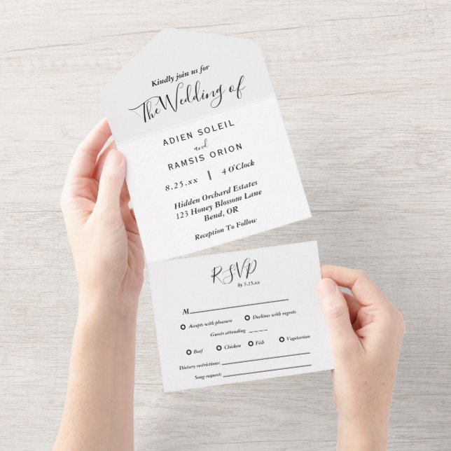 Invitation Tout En Un Élégant Mariage RSVP moderne complet (Déchirure)