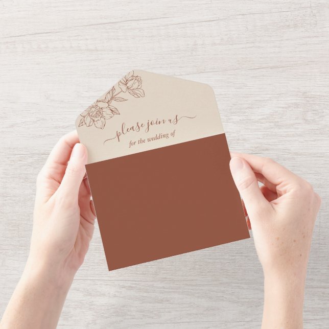 Invitation Tout En Un Élégant Mariage Whimsical en terre cuite (Ouverture)