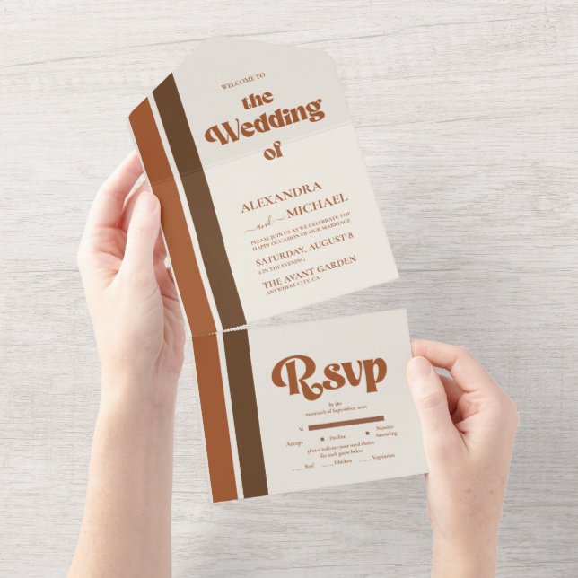 Invitation Tout En Un Élégant Mariage Whimsical en terre cuite (Déchirure)