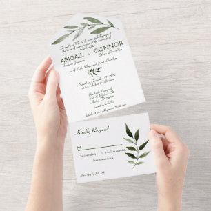 Invitation Tout En Un Elégant minimaliste Feuille cadre Green Olive Hunt