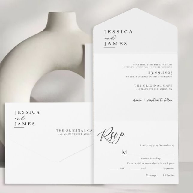 Invitation Tout En Un Élégant minimaliste Mariage noir et blanc (Créateur téléchargé)