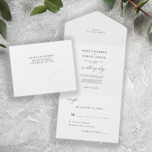 Invitation Tout En Un Elégant minimaliste noir et blanc simple mariage