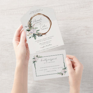 Invitation Tout En Un Élégant minimaliste Wreath hiver blanc vert