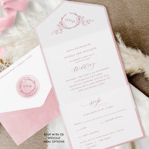 Invitation Tout En Un Élégant Monogramme et Mariage d'aquarelle Dusty Ro