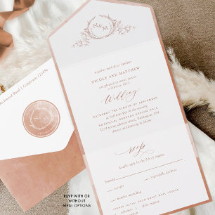 Invitation Tout En Un Élégant Monogramme et Mariage d'aquarelle en terre