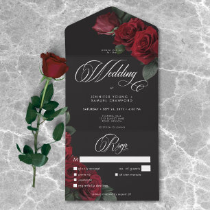 Invitation Tout En Un Élégant Moody Blood Red Roses Mariage Dîner