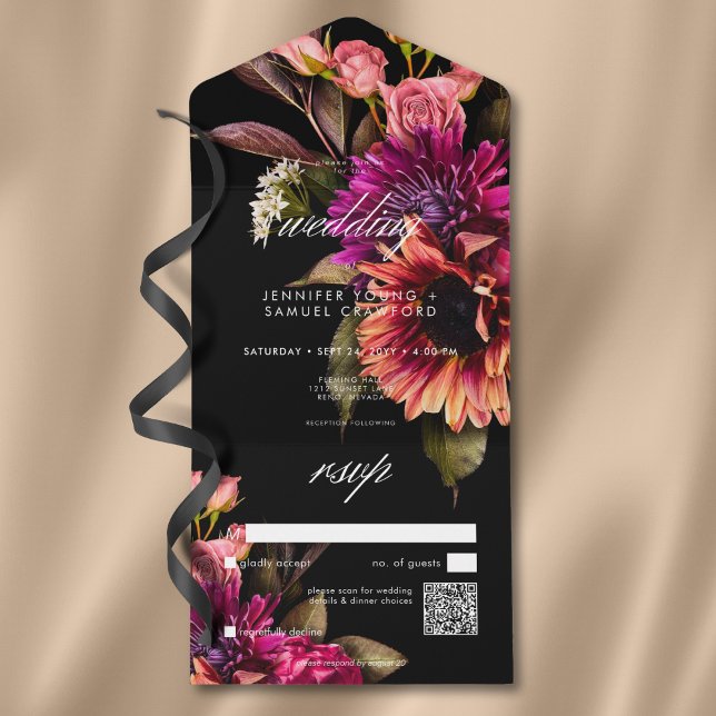 Invitation Tout En Un Élégant Moody Vibrant Sunset Floral QR Code (Elegant Moody Vibrant Sunset Floral QR Code All In One Invitation)