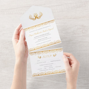 Invitation Tout En Un Élégant Motif d'or Mariage indien