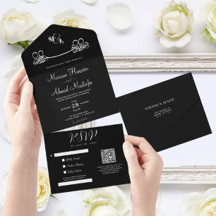 Invitation Tout En Un Élégant Nikah islamique moderne minimaliste noir e