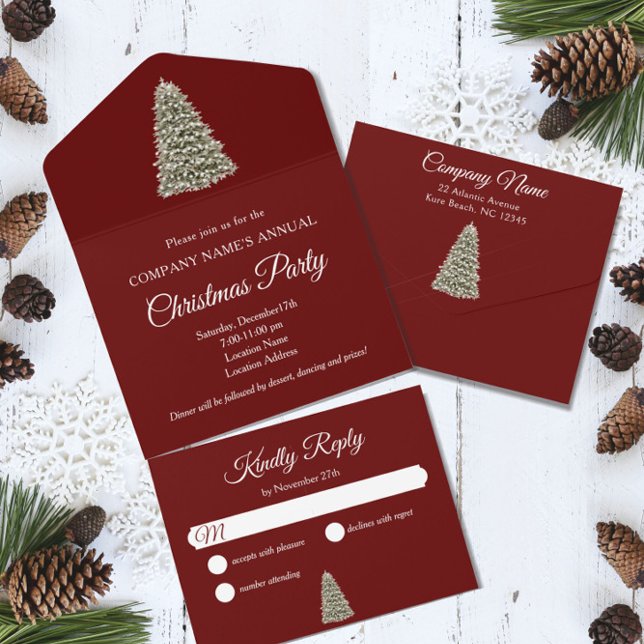 Invitation Tout En Un Élégant Noël Arbre Rouge Compagnie Fête de Fête (Créateur téléchargé)