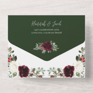 Invitation Tout En Un Élégant Noël Émeraude Vert Mariage d'hiver Tout