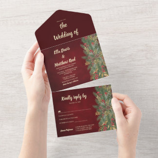 Invitation Tout En Un Élégant Noël Red Velvet Botanique Tout En Un
