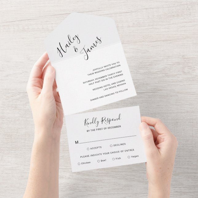 Invitation Tout En Un Élégant noir et blanc Mariage moderne (Déchirure)