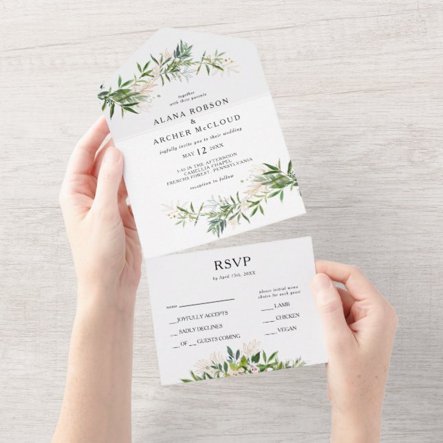 Invitation Tout En Un Elégant Olive Verdure Sceau Et Envoyer (Déchirure)