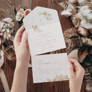 Invitation Tout En Un Élégant or Botanique Floral Mariage Monogramme Tou