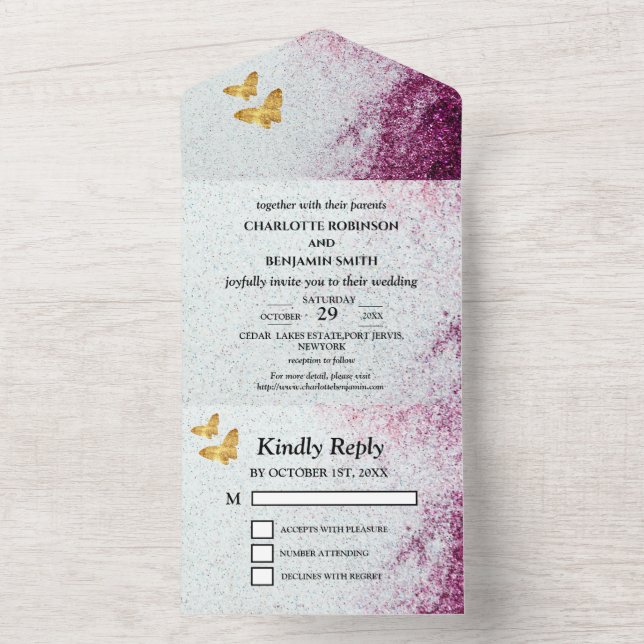 Invitation Tout En Un Élégant Parties scintillant violette et Mariage pa (À l'intérieur)