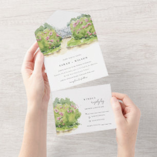 Invitation Tout En Un Elégant Pastel Aquarelle Cottage Jardin Mariage