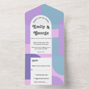 Invitation Tout En Un Élégant Pastel Purple Retro Super moderne Mariage