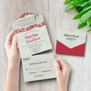 Invitation Tout En Un Elégant Pays Bourgogne Floral Rustic Mariage