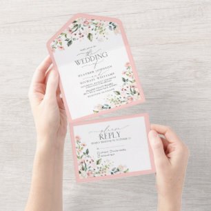 Invitation Tout En Un Elégant Peach Rose Aquarelle Mariage Floral
