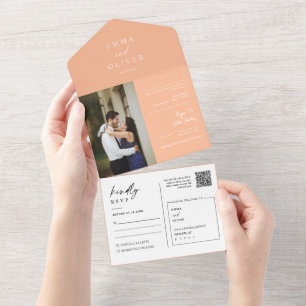 Invitation Tout En Un Elégant Poche moderne Boho QR Code photo RSVP