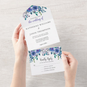 Invitation Tout En Un Élégant Purple Floral Moderne Mariage d'hiver