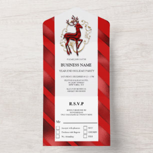 Invitation Tout En Un Élégant renne rouge or année fin dîner fête