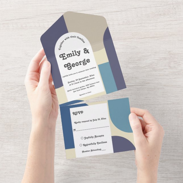 Invitation Tout En Un Elégant Retro Boho Pastel Coloré Mariage Super (Déchirure)