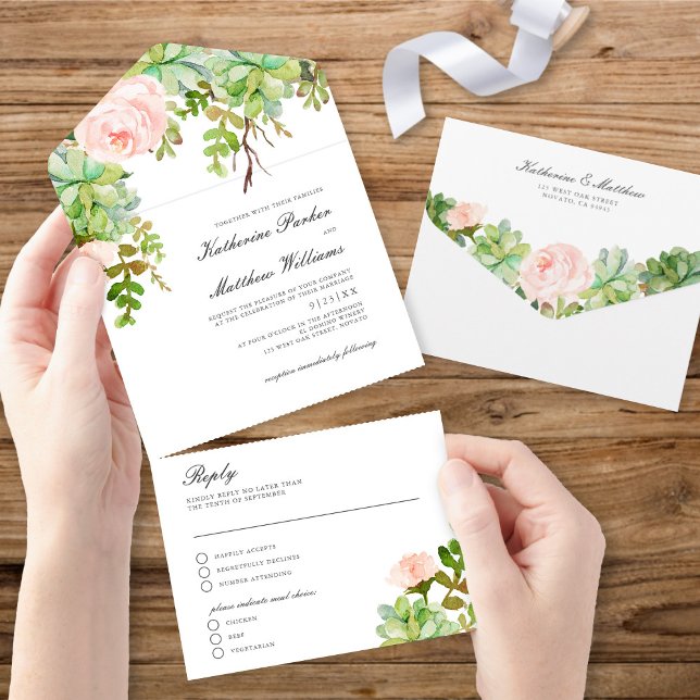 Invitation Tout En Un Elégant Rose Succulent Jardin Boho Mariage  (Créateur téléchargé)