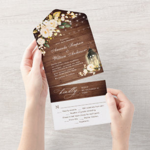 Invitation Tout En Un Élégant Rustic Bois Blush Rose Mariage