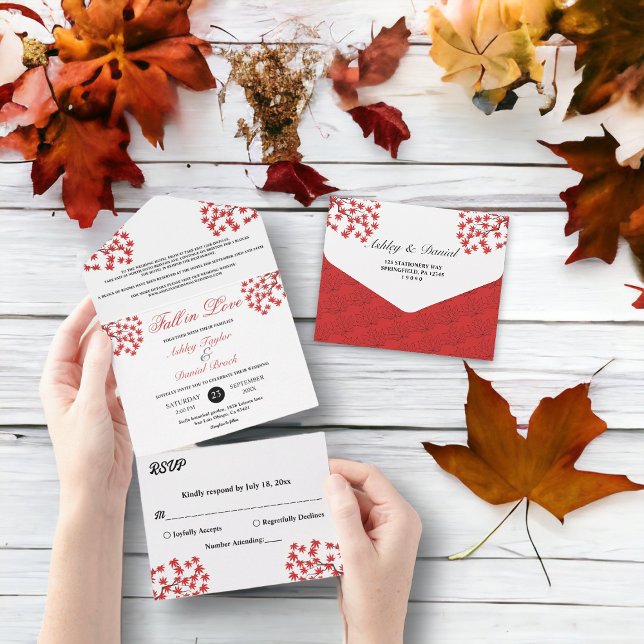 Invitation Tout En Un Élégant Rustique Automne Rouge Feuilles Boho Autom (Créateur téléchargé)
