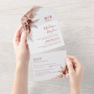 Invitation Tout En Un Élégant rustique Mariage en laiton de Pampas en te