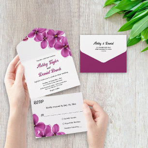 Invitation Tout En Un Élégant Rustique Purple Fleur été Floral Mariage