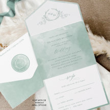 Elégant Sage Vert Aquarelle Monogramme Mariage Tou