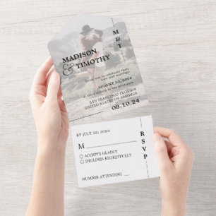 Invitation Tout En Un Élégant script photo Mariage de typographie simple