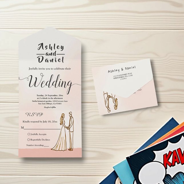 Invitation Tout En Un Élégant Simple Noir Et Blanc Mariage de chambre de (Créateur téléchargé)