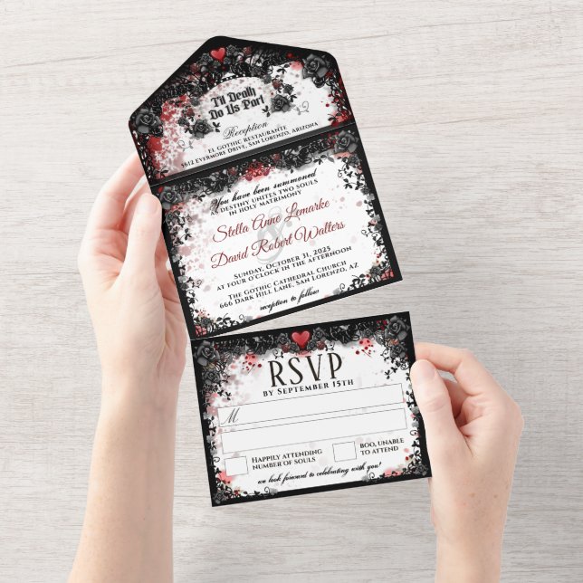 Invitation Tout En Un Élégant Splatz De Sang Halloween Mariage Tout En (Déchirure)