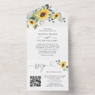Invitation Tout En Un Elégant Sunflower Eucalyptus Mariage code QR