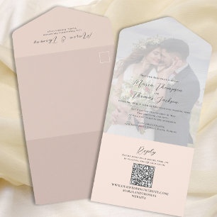 Invitation Tout En Un Élégant Vellum Photo Overlay Peach   Code QR