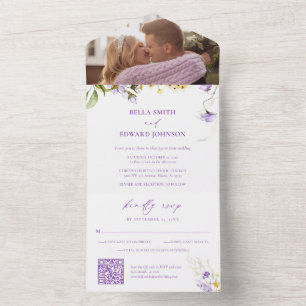 Invitation Tout En Un Élégant violet jaune Mariage photo