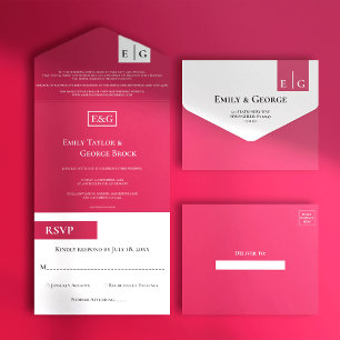 Invitation Tout En Un Élégant Viva Magenta Monogram Mariage