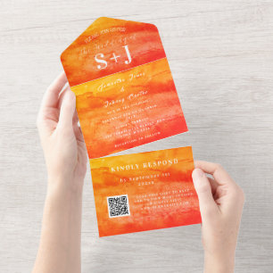Invitation Tout En Un Elégante aquarelle Automne QR Code Mariage RSVP