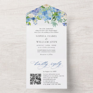 Invitation Tout En Un Elégante aquarelle bleu Hydrangea Mariage floral