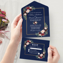 Elégante aquarelle Burgundy Blue Floral Mariage