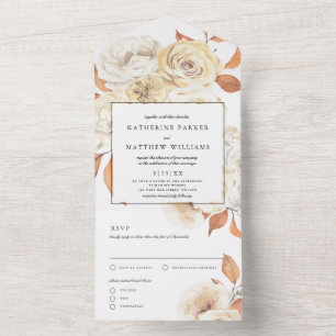 Invitation Tout En Un Elégante aquarelle d'automne Floral + Mariage blan