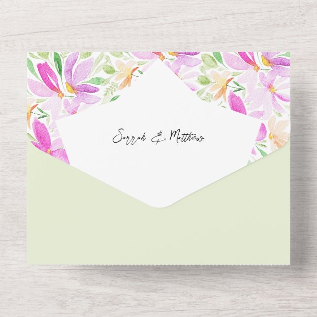 Invitation Tout En Un Elégante Bohème Chic Fleurs Artistiques (Verso)