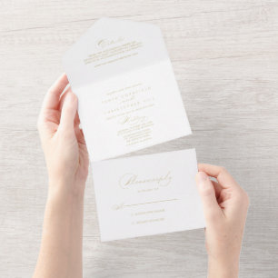 Invitation Tout En Un Élégante Calligraphie Mariage Or Tout en un Invit