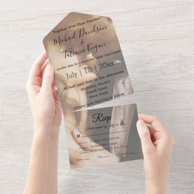 Invitation Tout En Un élégante calligraphie mariage photo (Déchirure)